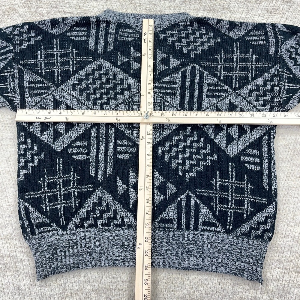 Vintage Grandpa Sweater Men Large Gray Black Geometric Crewneck 80s 90s Golf - Picture 7 of 11